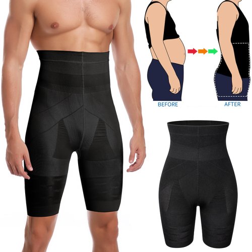 Image of Men's High-Waisted Tummy Control Compression Shorts for Abdomen Slimming and Belly Flattening – Breathable Shapewear Underwear with Flat Stomach Effect, Size 3XL
