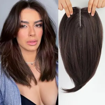 Image de Toppers Cheveux Synthétiques à Clips - Reflets Bruns Naturels
