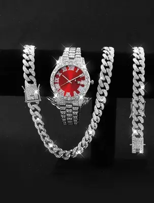 Image de Montre Homme Luxe + Bracelets Cubain - Style Hip Hop