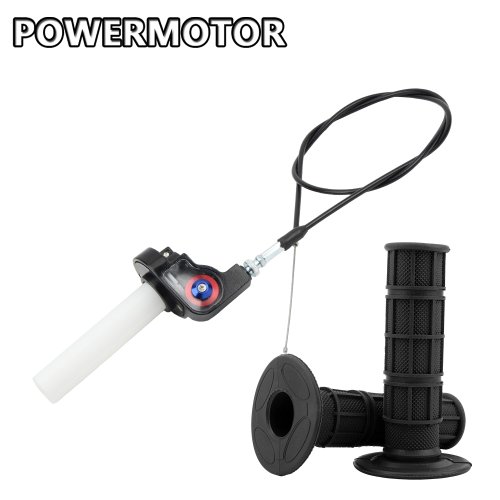 Image of Universal Motorcycle Quick Twist Throttle Set with 22mm and 24mm Handlebar Grips and Cable Compatible with KTM, Honda, Yamaha, Kawasaki, Suzuki, ATV, and Motocross Bikes