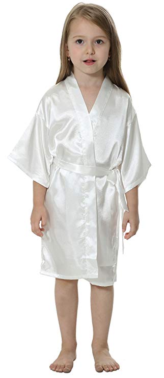 Immagine di Vestaglia kimono in rayon di raso solido per bambini, damigella d'onore, accappatoio solido, camicia da notte per bambini, vestaglia da notte