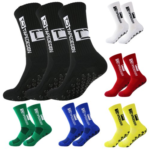 Image of 3 Pairs TC Non-Slip Football Socks Mid Tube Glued Letter Round Silicone Anti-Slip Soccer Grip Socks Men Basketball Rugby Sports