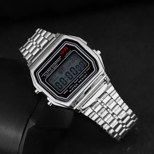 Immagine di F91W Orologio di lusso impermeabile retrò digitale in acciaio inossidabile sportivo orologi militari uomo donna orologi da polso elettronici orologio