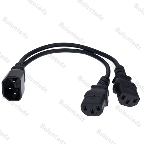 Immagine di Adattatore Splitter Tipo Y da 30 cm con Connettore IEC 320 C14 Maschio e Doppio Cavo Corto C13 Femmina per Alimentazione Display e Host PC