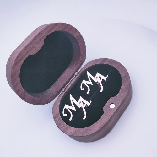 Gemelos Tangula personalizados de acero inoxidable para hombre, gemelos con iniciales para novio con caja de regalo de roble, regalo de joyería para novio y boda