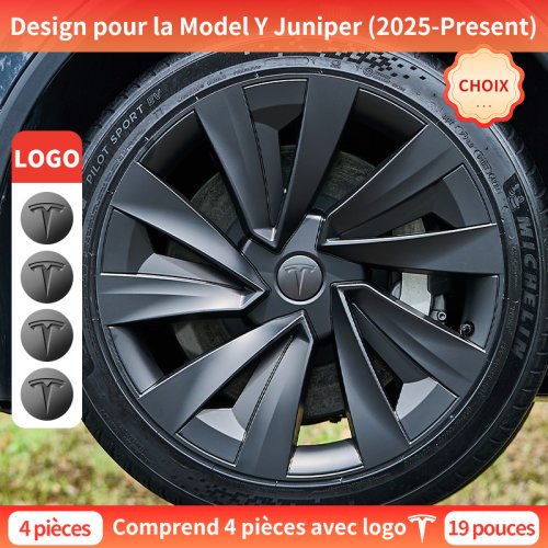 Immagine di Coprimozzo in Stile Turbina da 19 Pollici per Tesla Model Y 2025 - Kit da 4 Pezzi, Design Juniper, Accessori Cerchi Auto Eleganti e Protettivi