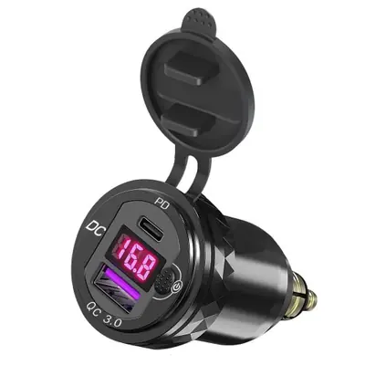 Image de Chargeur USB Rapide pour Moto avec Voltmètre - 30W PD & QC
