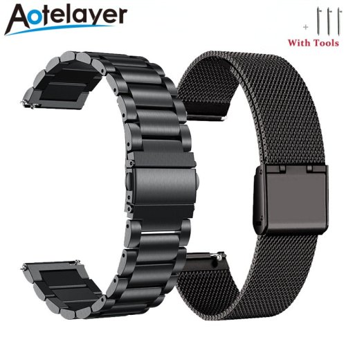 Imagen de Correa de Reloj de Pulsera en Acero Inoxidable con Cierre de Liberación Rápida, Accesorio Universal para Relojes con Hebilla Plana de 18mm, 20mm, 22mm y 24mm