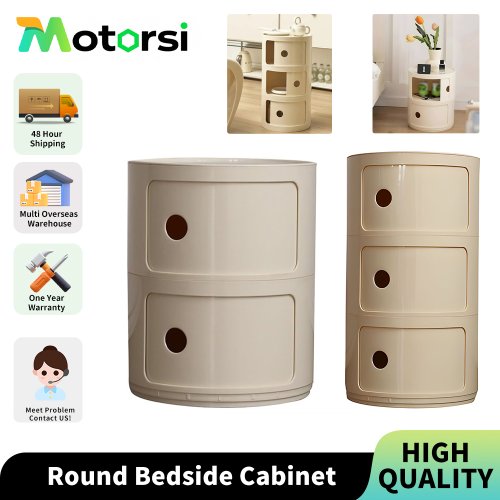 Afbeelding van Motorsi 2/3 Laag Ronde Nachtkastje Opbergmeubel Lade-Type Thuis Organisator Locker Voor Slaapkamer Woonkamer Modern Meubilair