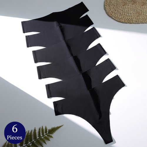 Imagen de Set de 6 Tangas Negras para Mujer - Ropa Interior Transpirable, Sin Costuras y Cómoda, Ideal para Uso Diario y Deportivo