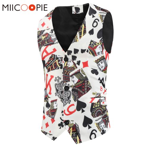 Imagen de Chalecos sin mangas Para Hombre con estampado de naipes, traje de esmoquin entallado con múltiples patrones, chaleco informal con cuello en V Para Hombre