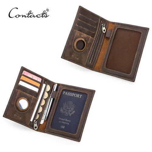 Image of Premium Genuine Leather Passport Wallet with Card Holder, Coin Purse & AirTag Slot – Travel Wallet for Men and Women