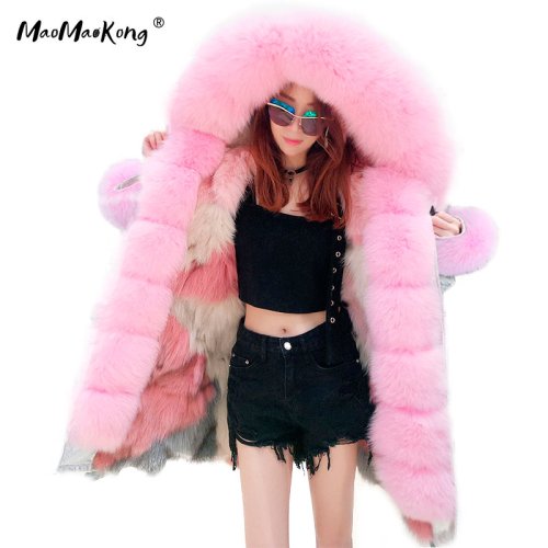 Bild von Elegante Winterjacke mit echtem Fuchspelzkragen – Rosa