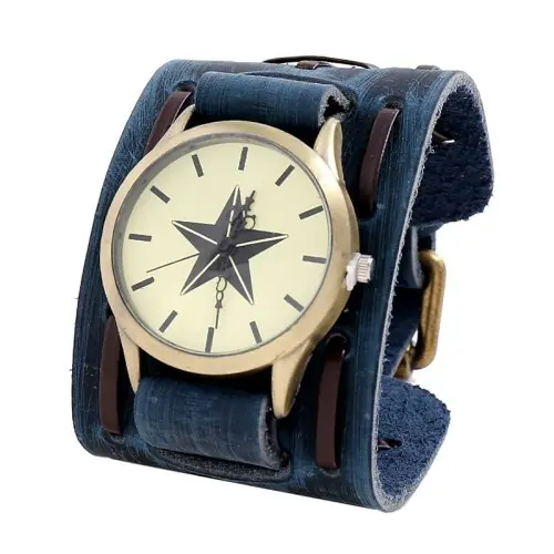 Image de Montre Homme Cuir Véritable Style Punk - Quartz & Alliage