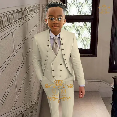 Image de Costume 3 Pièces Kaki pour Garçon - Tenue de Mariage & Anniversaire