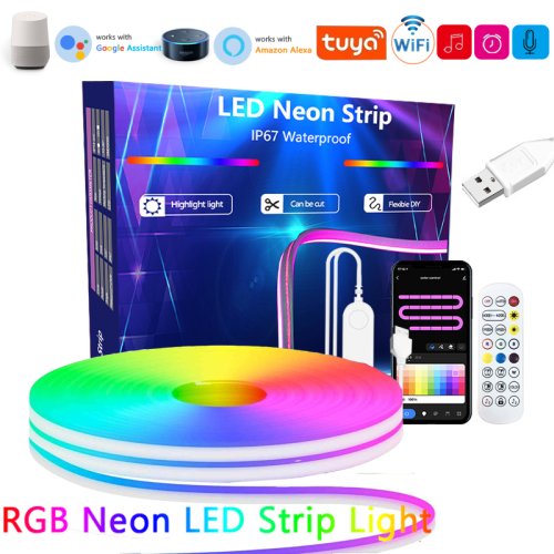 Bild von Tuya Neon LED-Streifenlicht 5V mit 84 LEDs, Silikon-Lichtschlauch, WLAN-App-Steuerung, Alexa-kompatibel, Musik-Synchronisation, RGB-Farbwechsel für Zimmerbeleuchtung