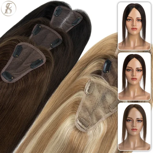 Immagine di Toppers per Capelli con Nodo Singolo a Mano 8x10 cm – Parrucca in Pizzo con Clip per Estensioni di Capelli Umani Naturali