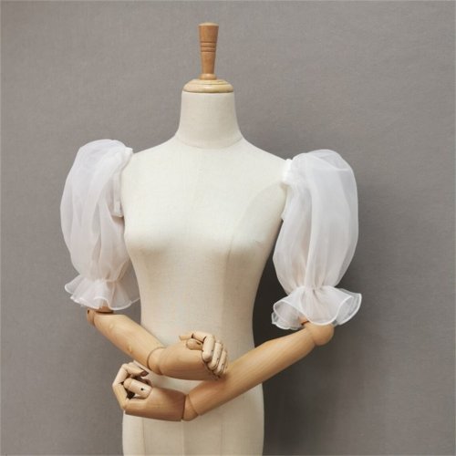 Imagen de Mangas Nupciales Desmontables de Organza con Volantes y Guantes Formales para Novia - Accesorios de Boda de Media Manga Extraíbles