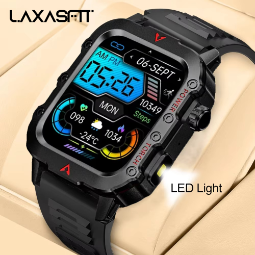 LAXASFIT Nieuw slim horloge voor heren LED-zaklamp Buitensport Smart Watch Polshorloge Gezondheidsmonitoring Smart Watch