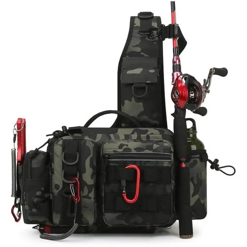 Immagine di Zaino da Pesca Multifunzione con Scomparti Organizzati, Borsa per Esche, Portacanna e Marsupio per Uomo – Ideale per Pesca a Mosca e Avventura all'Aperto