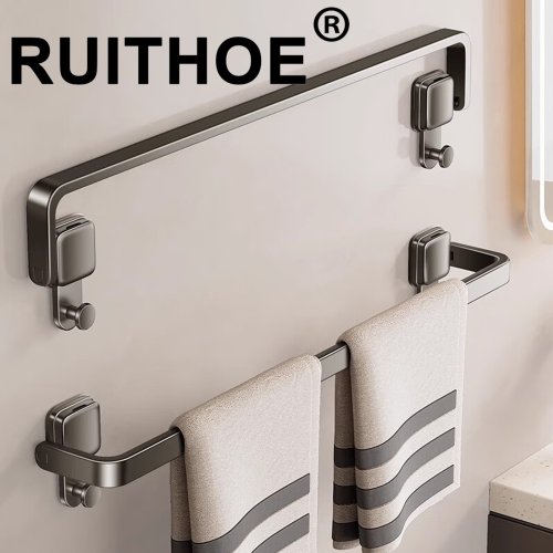 Image of Adjustable Suction Cup Folding Towel Rack – No-Drill Wall Mount Bathroom Towel Holder in 30cm, 40cm, 50cm Sizes for Apartments and Small Spaces