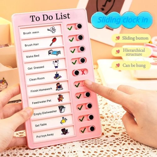 Image of Kids Chore Chart with 20 Detachable Blank Cards - Reusable Plastic Checklist Board for Daily Routine Planning and Task Management