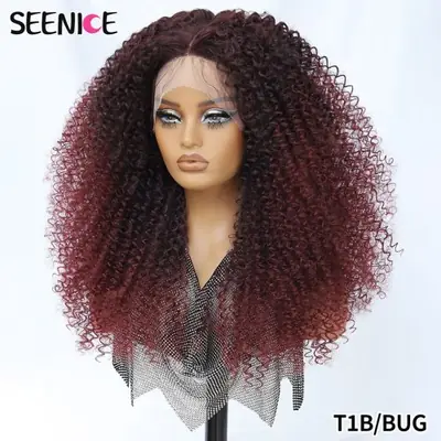 Image de Perruque Lace Front Bouclée Ombrée - Gingembre Bleu Noir