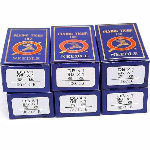 Image of 100-Pack Industrial Sewing Needles for Lockstitch Machines – Flying Tiger DBX1 Sizes 9, 11, 12, 14, 16, 18 – Premium Quality Needle Set for Heavy-Duty Sewing