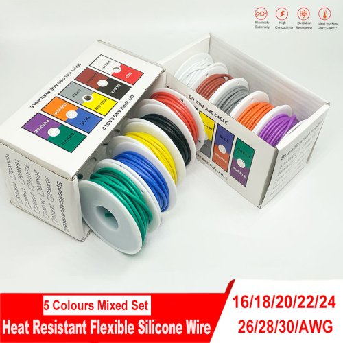 Immagine di Filo in Silicone Flessibile Resistente al Calore - Set da 5 Colori