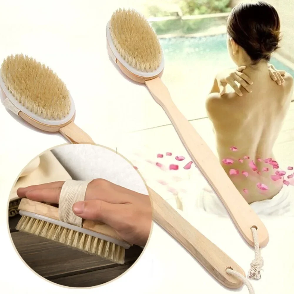 Afbeelding van Houten Lichaamsborstel met Lange Steel – Exfoliërend & Massage Effect