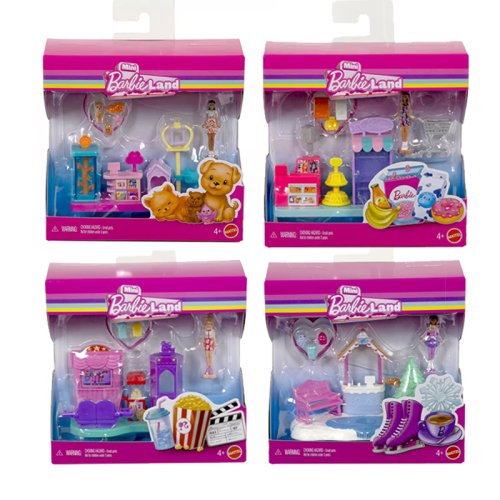 Afbeelding van Barbie Mini Pop Set met IJs- en Sneeuwveld, Burgerwinkel, Dierenwinkel en Supermarkt – Compleet Miniatuur Speelhuis voor Meisjes vanaf 3 Jaar