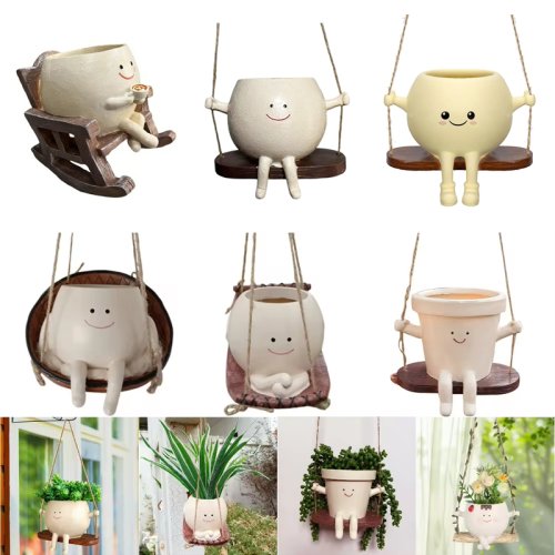 Image de Chaise Bascule Jardinier Mignon - Pot de Plantes Créatif