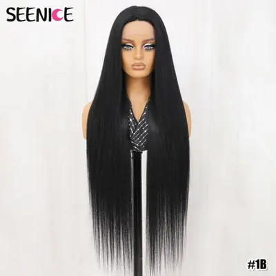 Image de Perruque Lace Front Synthétique Droite 40" - Dentelle Cuivrée Ombré