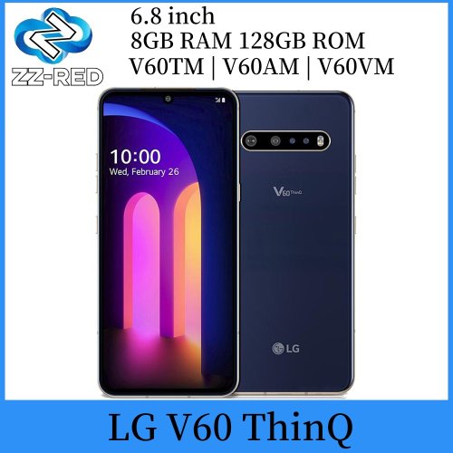 Imagen de Teléfono Móvil LG V60 ThinQ 5G Desbloqueado con 8 GB de RAM y 128 GB de Almacenamiento, Procesador Qualcomm Snapdragon 865, Sensor de Huella Dactilar, Cámara Dual y Pantalla de 6.8 Pulgadas