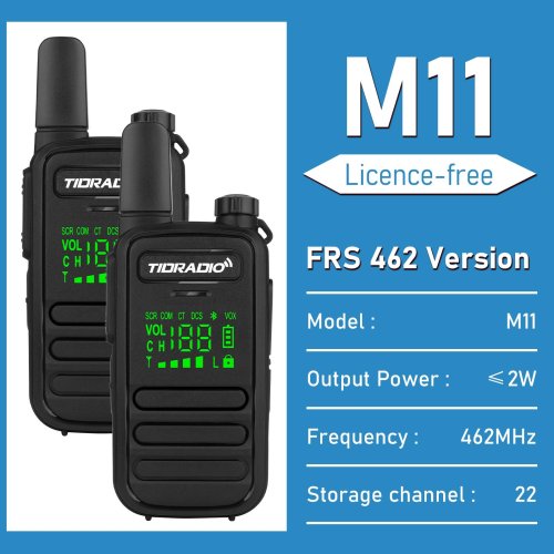 Immagine di Walkie Talkie Professionale Tidradio M11 Mini PMR FRS - Set da 2 Radiocomandi a Lungo Raggio, Colore Assortito, Comunicazione Bidirezionale per Esterni e Avventure