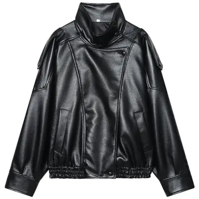 Veste Bomber Faux Cuir Noir Femme - Tendance & Surdimensionnée