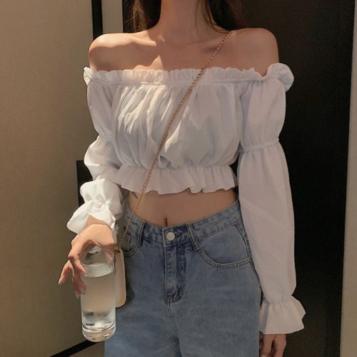 Image de Chemisier Blanc Sexy à Manches Bouffantes