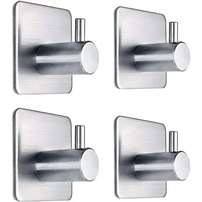 Image de Crochets Muraux Adhésifs Inox - 4 Pièces