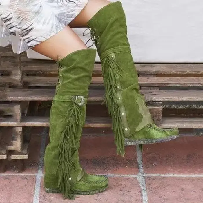 Image de Bottes Bohèmes Hautes en Faux Daim - Style Ethnique & Tendance