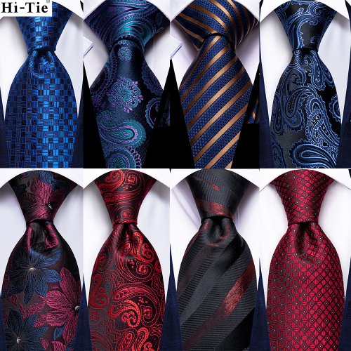 Image of Elegant Black and Blue Paisley Silk Necktie Set for Men – 63-inch Extra Long Woven Classic Tie with Matching Pocket Square