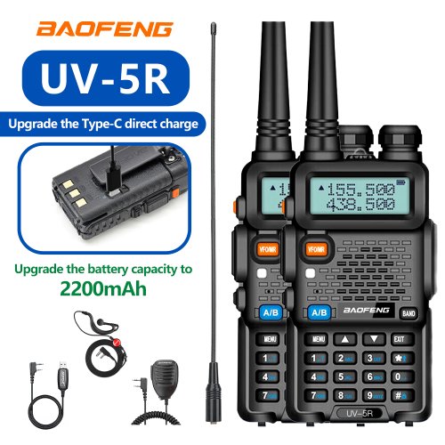 Afbeelding van Baofeng UV-5R Verbeterde Versie - 2200mAh Dual Band Walkie Talkie met 128 Kanalen, Lange Afstand, Draagbaar Handheld Ham Radio voor Outdoor en Emergencies