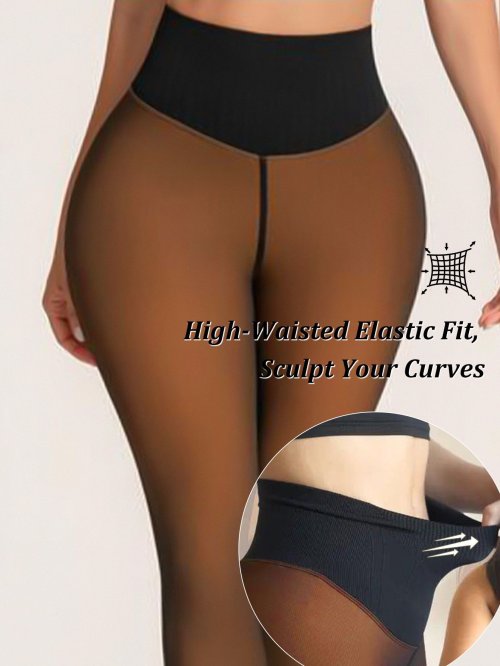 Immagine di Leggings Trasparenti con Fodera in Pile - Vita Alta e Solleva Sedere