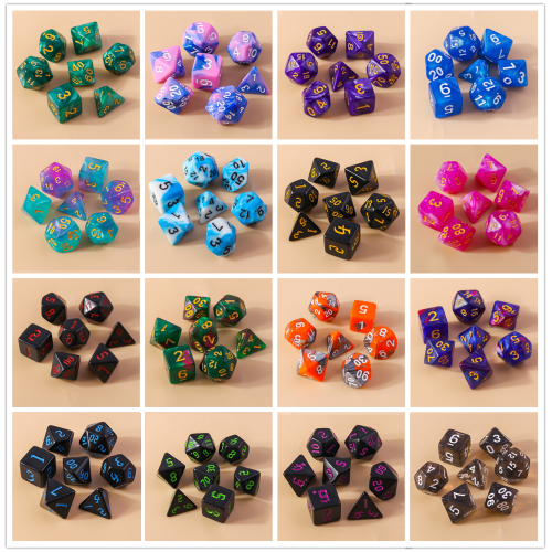 Imagen de Juego de Dados Acrílicos Multifacéticos para Niños - Set de 7 Piezas en Colores Mezclados, Ideal para Juegos de Rol D&D, RPG y TRPG, Juguetes Portátiles y Divertidos