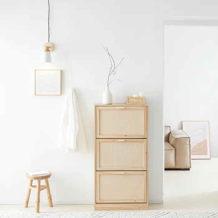 Image de Armoire à chaussures étroite 6 niveaux bois naturel 60x118x24cm