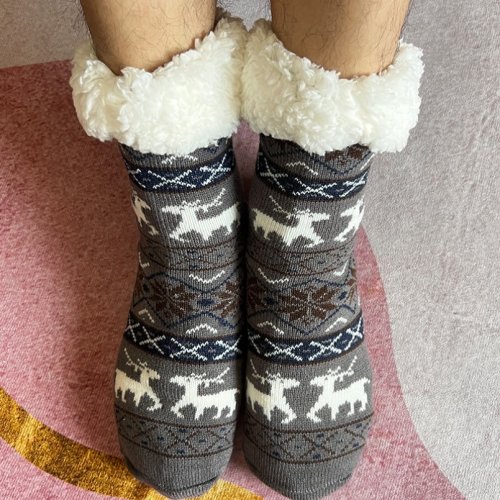 Image of Mens Fuzzy Socks Winter Warm Short Thickened Home Sleeping Thermal Soft Fluffy Floor slipper Sock Male Christmas Gift Snowflake