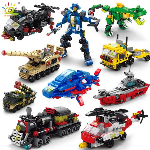 Image of Huiqibao 6-in-1 City Engineering Building Blocks Set – Police Truck, Fire Fighting, Tank, Helicopter & More – Creative Construction Toys for Kids