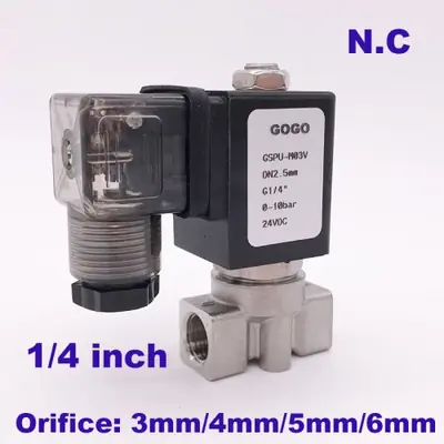 Image de Électrovanne d'eau 2 voies inox SS304 - G1/4 - Orifice 3 à 6mm