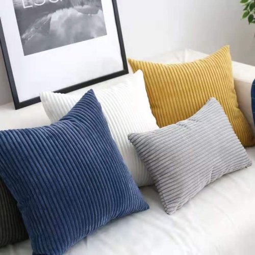 Immagine di Federa per Cuscino in Velluto a Coste Tinta Unità con Righe - 45, 50, 60 cm - Decorazione Elegante per Divano e Letto
