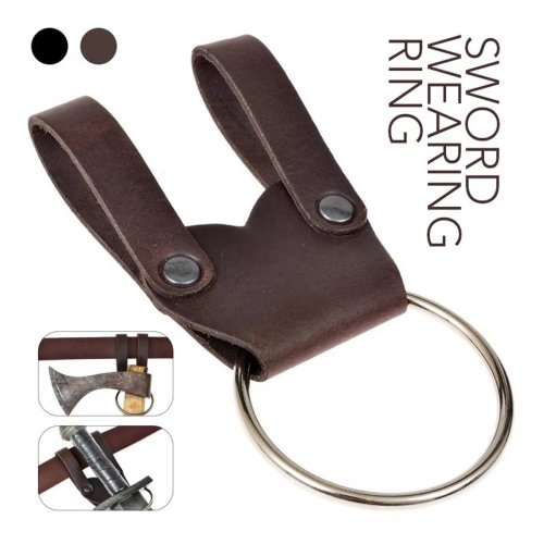 Zdjęcie Średniowieczny renesans Cosplay miecz pas talia pochwa miecz rama Larp Vintage pierścień Prop Nordic nowy wojownik topór metalowe pierścienie