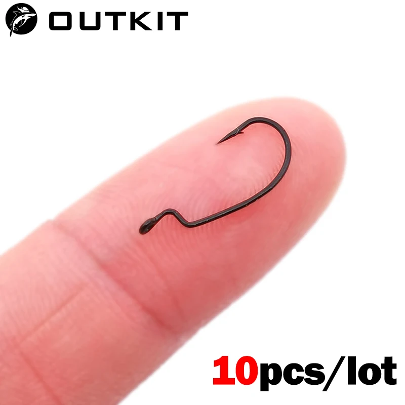 Imagen de Juego de 10 anzuelos mini estilo gusano suave en acero alto en carbono, súper cerrados, ideales para señuelos softjerk y pesca de roca